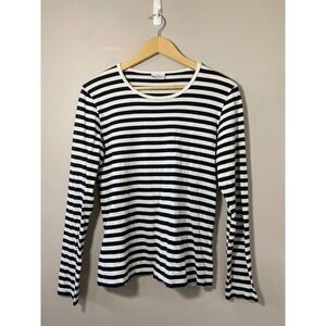 Marimekko Original Womens Black White Striped Long Sleeve Shirt Finland MEDIUM